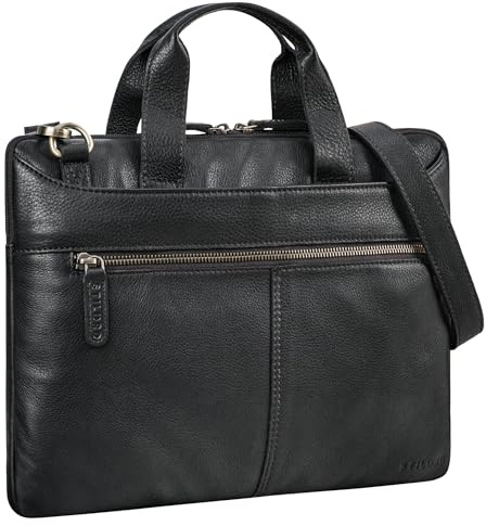 STILORD Ross Vintage Laptoptasche 13,3 Zoll - 14 Zoll läder Laptophülle herrar smal dokumentväska damer äkta läder för bärbar dator arbete affärsresa Farbe:Svart