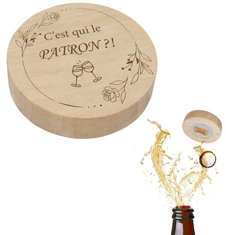 C'est qui le Patron? Ouvre Bouteille Original, Décapsuleur en Bois, Portable, Bottle Opener