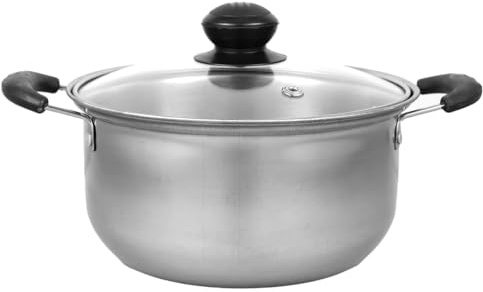 Amosfun Stainless Steel Soup Pot with Glass Lid 18cm Double-Handled Stock Pot for Cooking for Soup and Noodles Versatile Household Cooking Essential Random Style