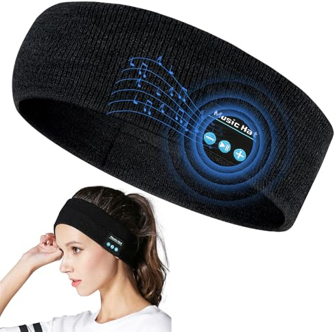 Bandeau Bluetooth Sport & Sommeil, Casque Audio sans Fil avec Tissu Respirant Anti Transpiration, Boutons de Réglage Latéraux, 6-10h Autonomie, HD Stéréo, pour Dormir, Yoga, Méditation, Running