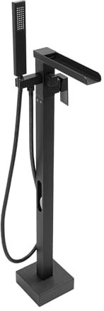 Robinet de baignoire sur pied avec tuyaux d'eau chaude et froide, raccords standard G 1/2, cascade, pivotant à 360°, avec douchette à main, noir