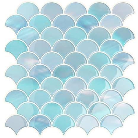 VEELIKE Azulejos Adhesivos Azul Escamas de Pescado 6 Piezas 3D Baldosas Adhesivas Pared Cocina Impermeable Vinilos Baño Azulejos Adhesivos Pegatinas de Baldosas Lavadero Chimenea 30.5 cm × 30.5 cm