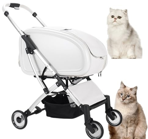 Väderbeständig kattvagn med avtagbar bärare – kraftig hopfällbar ram, andningsbart nätfönster, mugghållare och kompakt förvaring