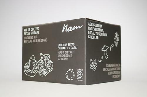 NAM – Kit de Cultivo de Setas Shiitake – Cultivo Casero en 10 Días, Hongos Incubados y Listos para Cosechar, Champiñones Frescos y Naturales, Mini Huerto Urbano Fácil y Ecológico