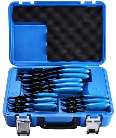 8MILELAKE 12pcs Snap Ring Plier Set, Heavy Duty Internal/External Circlip Pliers Kit, Retaining Ring Circlip C Clip Pliers Straight/Bent Jaw Tips for Automotive & Machinery Maintenance