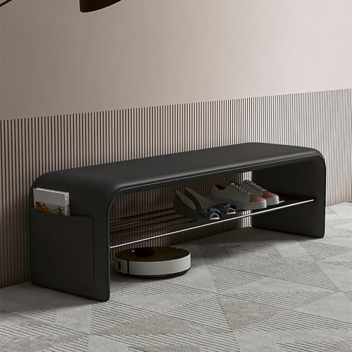 MidCentury - Panca da cucina moderna, imbottita, nera, senza braccioli, altezza corta, per sala da pranzo, soggiorno, corridoio, ingresso, camera da letto60, elegante e versatile