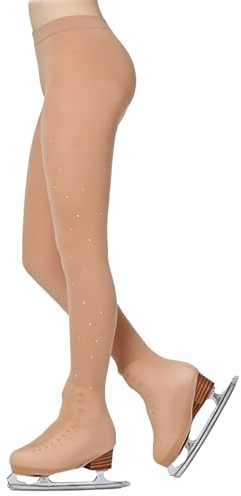 Sxiwei Collant Couvre-Patin Patinage Artistique Femme Collant avec Bloucle Pieds Strass Nu M