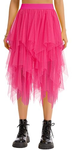 Lovasy Falda de Tutú para Mujer Irregular Tutu Tul Falda Disfraz para Ballet A-Line Midi Faldas para Mujer Prom Party Vestido Plisado