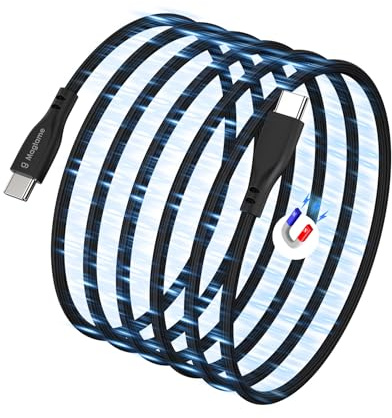 Magtame Magnetiskt lindad USB C till USB C-kabel 60 W, 5 FT/1,5 m självspännande magnetisk laddkabel, för skrivbordet, bilen och resor, kompatibel med i-Phone 16/17 Pro Max