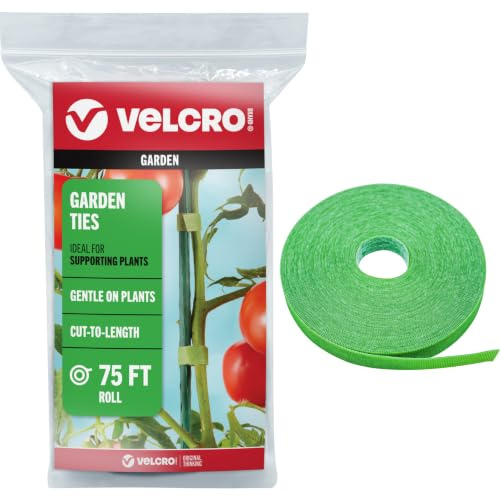 VELCRO Brand Adjustable Plant Ties, Green Garden Tape, 75 ft x 1/2 in