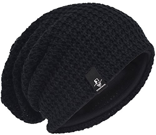 Men Oversize Beanie Slouch Skull Knit Large Baggy Cap Ski Hat B08 (Black)