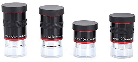 VBESTLIFE Kit Oculaire Ultra Grand Angle, 4 pièces Oculaire FMC à 68 Degrés avec Lunette Astronomique Standard 1,25 Pouce 6mm + 9mm + 15mm + 20mm pour Téléscope
