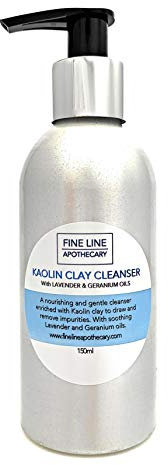 99% Natural LOCIÓN LIMPIADORA con ARCILLA, LAVANDA & GERANIO - 150 ml de Fine Line Apothecary. Con Arcilla Blanca. Elimina las Impurezas. pH 5.5 para Piel Sensible, Atópica. Refuerza el Microbioma