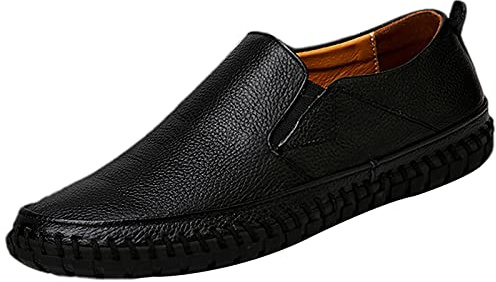 rismart Mocasin Hombre Casual Plano Cuero Ponerse Zapatos de Conducción Zapatilla Negro,43