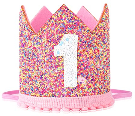 ASTER Baby Girls 1st Birthday Crown, Adjustable Princess Crown for Baby Girls First Birthday Party