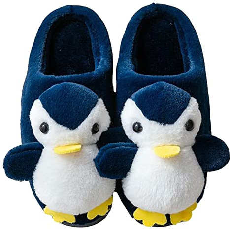 Ciabatte in cotone da donna Pantofole uomo inverno peluche Pantofole pinguino animale Morbido e confortevole Unisex (Dark blue, numeric_44)