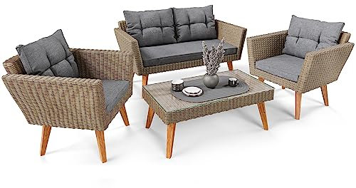 di volio Polyrattan Lounge Gartenmöbel-Set Riva - Lounge Set mit Doppelsofa, 2 Sesseln & Tisch - Gartenmöbel-Set in Rattan-Optik