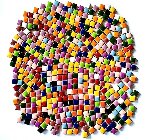 BTMIEY 500 g zufällige Keramik-Mosaikfliesen, DIY Kreative Keramik-Mosaikfliesen für DIY Bastelteller, Blumentöpfe, Vasen, Tassen, Mosaikzubehör (1 cm quadratisch)