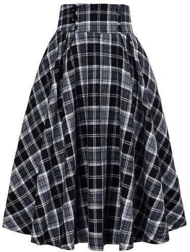 DayaEmmoTQ Jupe longue vintage élégante pour dames hiver Jupe A-Line taille haute mi-longue Jupe plissée Jupes décontractées Jupon élastique Jupe cercle Jupe automne écossaise Jupe swing grande