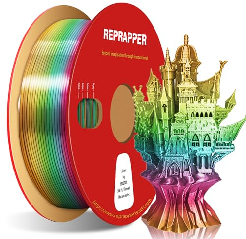 RepRapper Macaron Rainbow PLA Filament 1.75mm – Shiny Multicolor Silk PLA, Fast Color Changing 3D Printer Filament, 1kg (2.2lbs), +-0.03mm, Sparkle Effect for Creative Prints