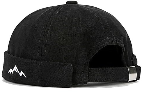 Malaxlx Herren Berg Schwarz Docker Cap Seemannsmütze Docker Mütze Hafenmütze Seemannskappe Brimless Cap Herrenmütze Verstellbar