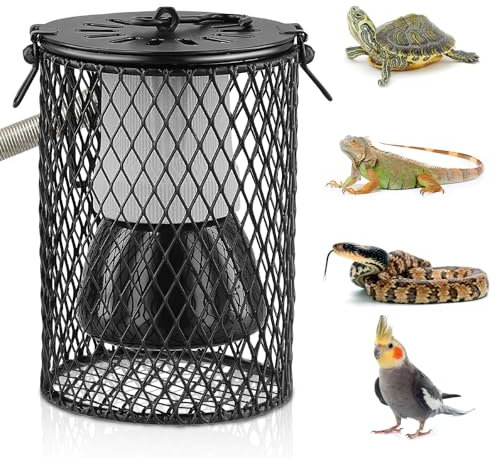 HOUSINN Reptiles Ceramic Heating Lamp with Guard,Anti-scalding Lampshade,100W Ceramic Heat Lamps Lampshade Holder,Infrared Reptile Heat Bulb with Anti Hot Bracket Cage for Bearded Dragon