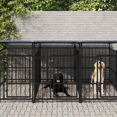 qohoio Outdoor-Hundezwinger mit Dach EisenkäFig FüR Hunde Outdoor Hundezwinger HaustierkäFig Hundevilla Stahl 7,51 m² 3124591