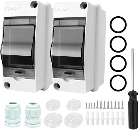 RAFIYU 2 Pcs Coffret Electrique Etanche, Boîte Etanche Electrique Exterieur IP65, 1 Rangée de 2 Modules, Tableau Electrique Etanche adaptée aux Jardins Extérieurs, Fermes, Bornes de Recharge