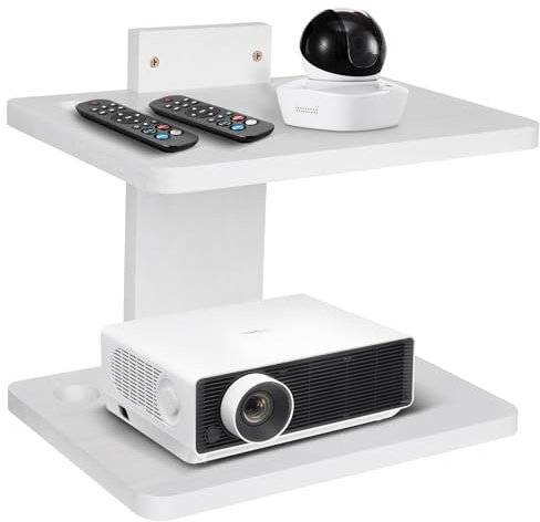 BEARUT Small Mini Projector Shelf/Projector Wall Mount Floating Shelf/Router Shelf/Modem Cable Box Shelf/Projector Rack Holder/Projector Mount by Solid Wood White2
