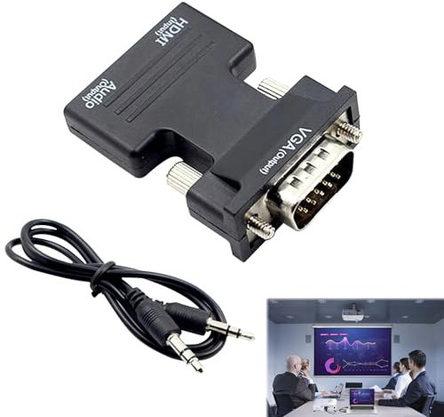 HDMI to VGA Converter With 3.5mm Audio Cable - 1080P 60Hz Stereo Audio Video Output Adapter Female to Male for TV, Computer, Laptop, PC Monitor