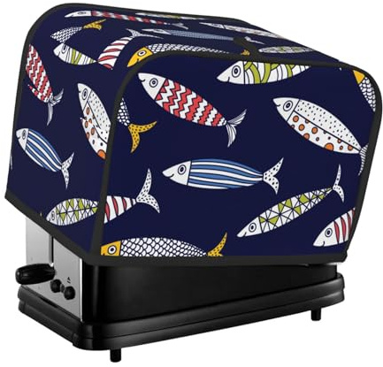Funda para tostadora de 2 rebanadas con bolsillos, cubierta de tostadora de pescado estilo bohemio para cocina, accesorios de tostadora de 2 rebanadas para mujer