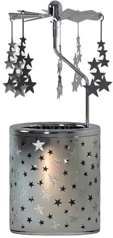 Christmas Lantern, Pyramid Tea Lights, Tea Light Holder, Silver, Tea Light Holder, Metal, Glass Tea Light Holder, Carousel for Christmas, Gifts for Children, Birthday, Wedding (Silver-W)