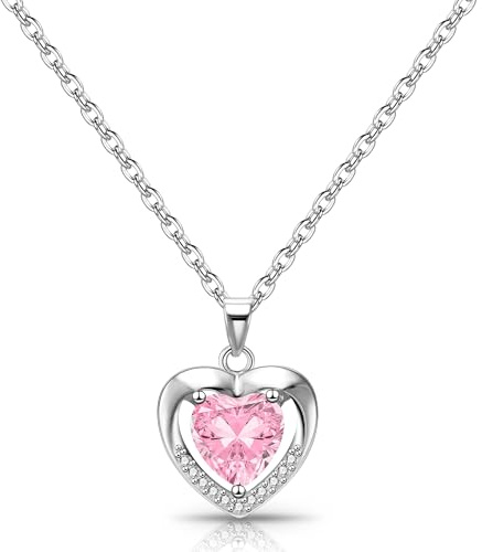 ALEXCRAFT Collanina Argento 92 Donna con Ciondolo Cuore Collana Cuoricini Girocollo Argento Collana Cuoricino Rosa 92 Portafortuna Estiva