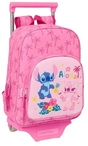 safta STITCH CHILL - Zaino per bambini con carrello 705, ideale per bambini di diverse età, comodo e versatile, qualità e resistenza, 26 x 11 x 34 cm, Menta/Rosa, M, Casual