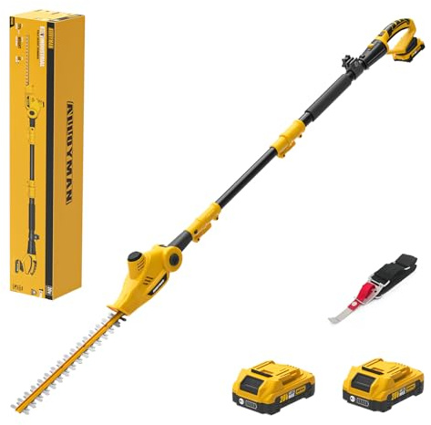 Alloyman Tagliasiepi senza fili da 20 V, 40,6 cm, doppia lama estesa, con 2 batterie da 2,0 Ah e caricabatterie, tagliasiepi telescopico per potatura di arbusti
