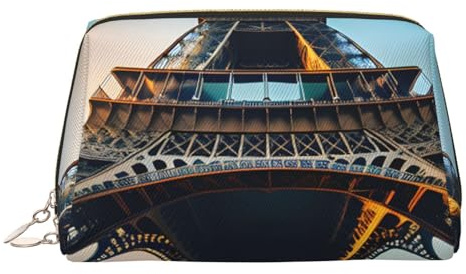 Beauty case in pelle dorata – Torre Eiffel di Parigi con stampa di foto da viaggio organizer per cosmetici con manico e cerniera – perfetta per l'uso quotidiano, Oro, Taglia unica