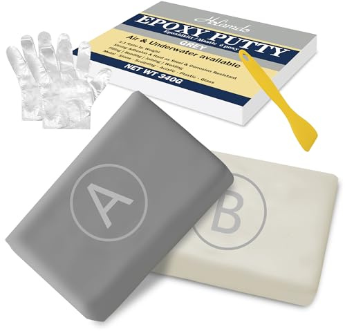 Stucco Epossidico, 340g Pasta Epossidica a Due Componenti per Riparazione di Fori, Perdite e Risse, Mastice Colla Epossidica per il Collegamento di Metallo, Legno, Piastrelle, Ceramica (Grigia)