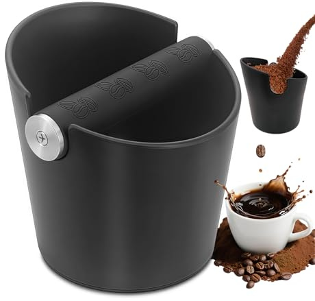 Kaffe knackbox, espressokaffe behållare med avtagbar stötabsorberande bar, halkfri bas, idealisk för hemmabarista och kaffestillbehör (5 tum, svart)