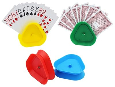 HUVZOR 4Pcs Soporte Triangular para Juegos de Cartas, Sujetador de Naipes de Plástico para Niños y Adultos - Ideal para Partidas Familiares y Reuniones, Diseño Antideslizante y Fácil de Almacenar.