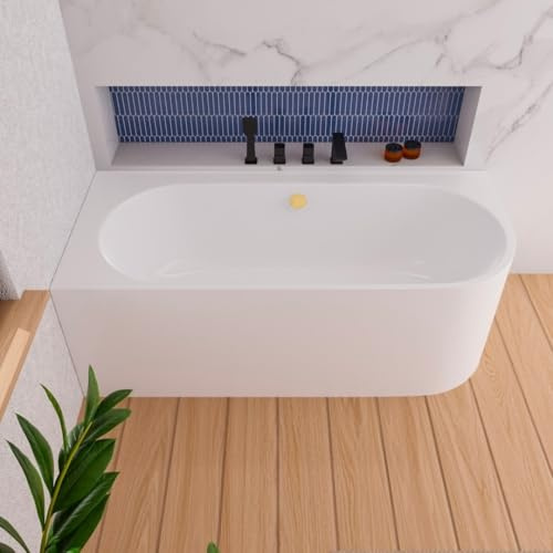 ECOLAM Baignoire autoportante Vigoo 180x80 cm version gauche | montage mural | siphon click-clack doré | set complet