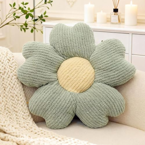 Blumenkissen, 50x50cm Blumen Kissen Plüsch, Blume Sitzkissen, Bodenkissen Frühling, Zierkissen, Dekokissen, Blumenförmiges Kuschelkissen, Plüschkissen, Blumenbodenkissen für Schlafzimmer Sofa (Blau)