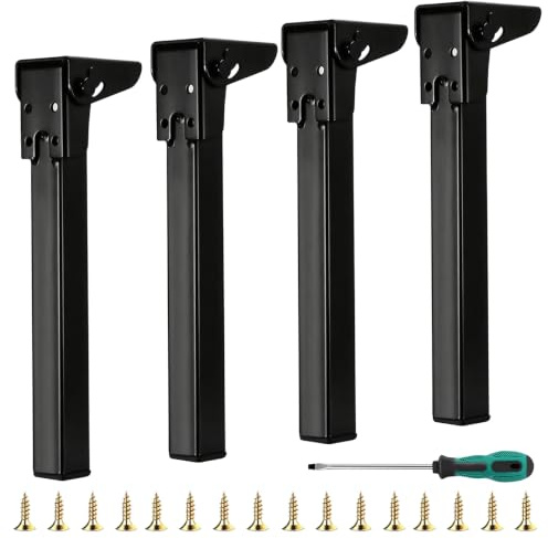 Qnbonrich Gambe per tavolo pieghevoli da 60 cm, 4 pezzi, in metallo, gambe pieghevoli per mobili, con protezione per pavimento, per armadi, divani, letti, tavoli e mobili