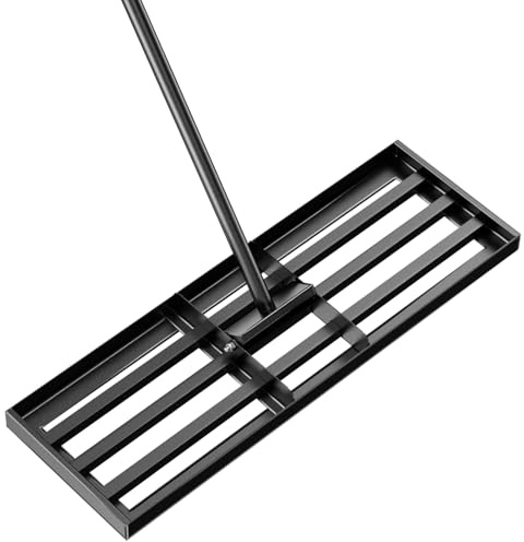 Rastrillo de Nivelación de Césped, 76 x 25 cm – Rastrillo Jardín Profesional, Cortado a Láser con Barra Metálica de Espesor Ajustable y Mango de Goma Antideslizante