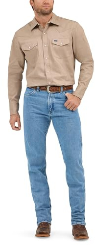 Wrangler Herren-Arbeitshemd, Cowboy-Schnitt, Western, Chambray Snap Langarm, Khaki, XL/Tall