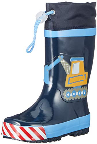 Playshoes Stivaletti Pioggia con Coulisse-Escavatore, Bambino, Stivali di Gomma Naturale, Blu (Blue 17), 26/27 EU