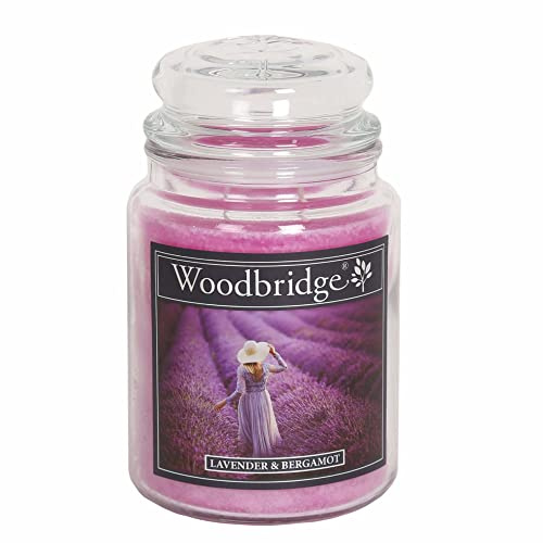 Woodbridge Große Duftkerze im Glas mit Deckel | Lavender & Bergamot | Duftkerze Lavendel | Kerzen lange Brenndauer | Raumduft für Zuhause | Kerze 2 Docht