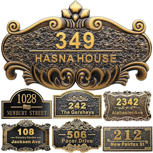 Placa de Dirección de Casa Personalizada 12 Números Fundidos para el Exterior Nombre de la Calle Placa de Dirección Vintage para Buzón Puerta Habitación Pared Clásica al Aire Libre Latón Antiguo