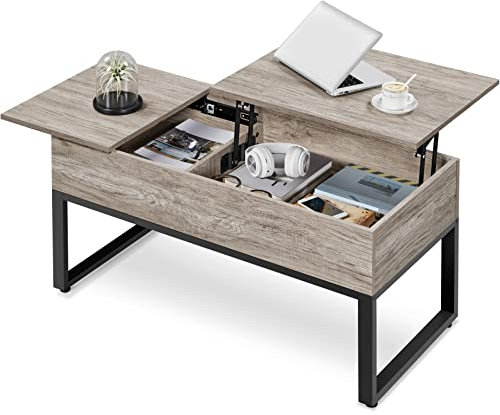 Yaheetech Lift Top Coffee Table with Storage Compartments & Side Drawer, Center Table Tea Table for Living Room Home Furniture, Wood & Metal Frame, Easy Assembly, Grey