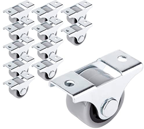 SKIR'CO Paquete de 12 ruedas pequeñas de 25 mm para muebles, ruedas de plástico gris, ruedas fijas, no giratorias, dirección unidireccional (12)