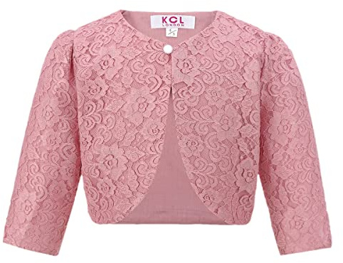 Gum & Berries Bolero in Pizzo Floreale a Maniche Lunghe da Ragazza Coprispalle per Bambini Coprispalle a Fiori Design per Occasioni Speciali Cardigan dall'aspetto Elegante Rosa Polvere 4-5 Anni